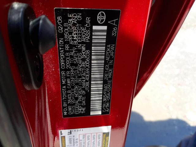 Photo 10 from auction – 2009 TOYOTA COROLLA BA with VIN JTDBL40E69J006038