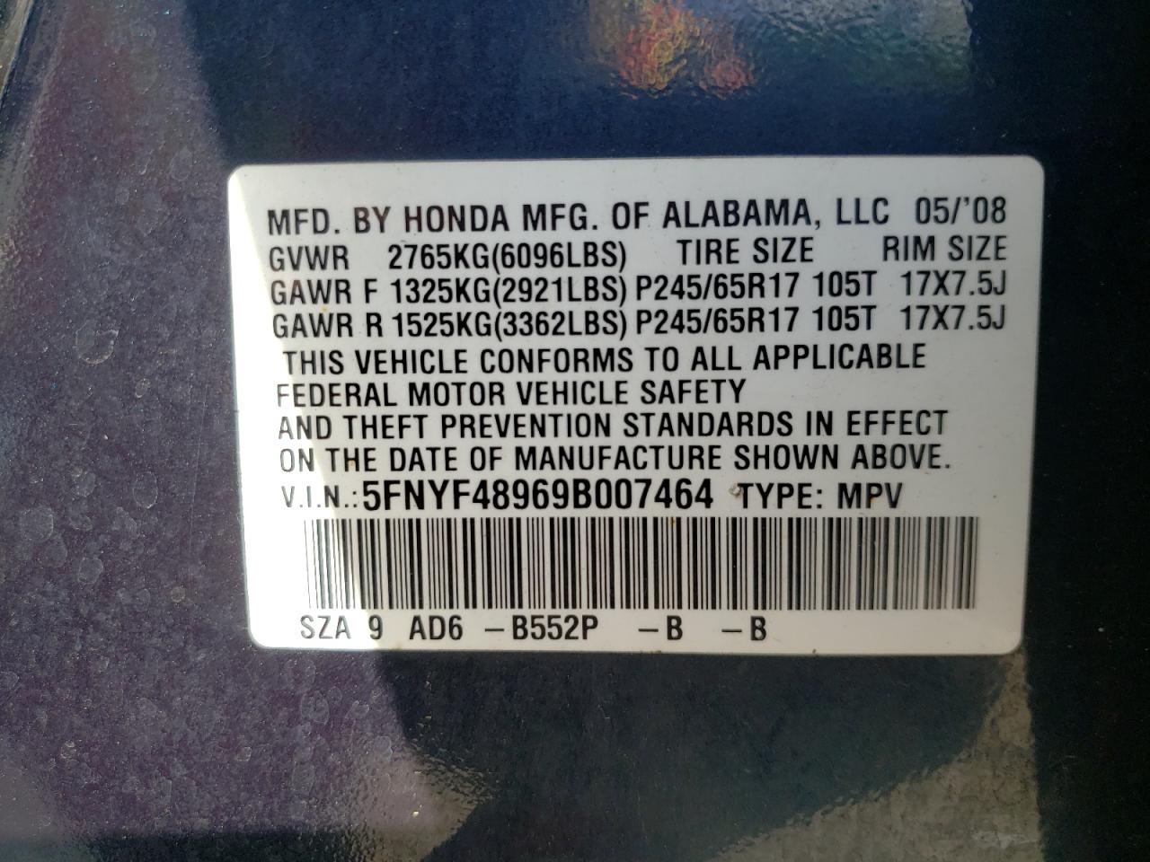 Photo 10 from auction – 2009 HONDA PILOT TOUR with VIN 5FNYF48969B007464