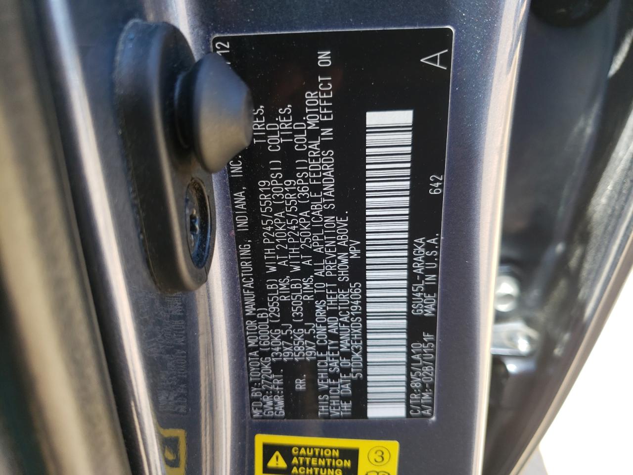 Photo 10 from auction – 2013 TOYOTA HIGHLANDER with VIN 5TDDK3EHXDS194065