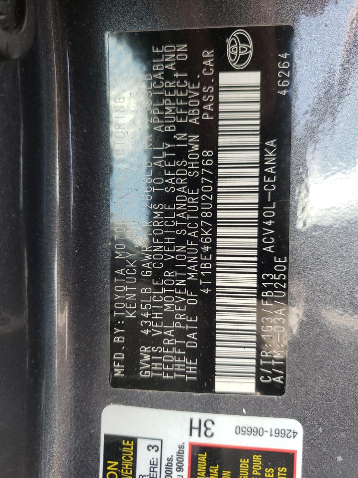 Photo 10 from auction – 2008 TOYOTA CAMRY CE with VIN 4T1BE46K78U207768