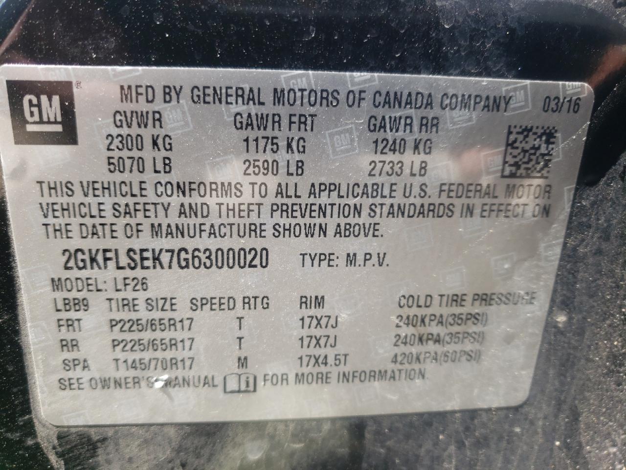 Photo 10 from auction – 2016 GMC TERRAIN SL with VIN 2GKFLSEK7G6300020