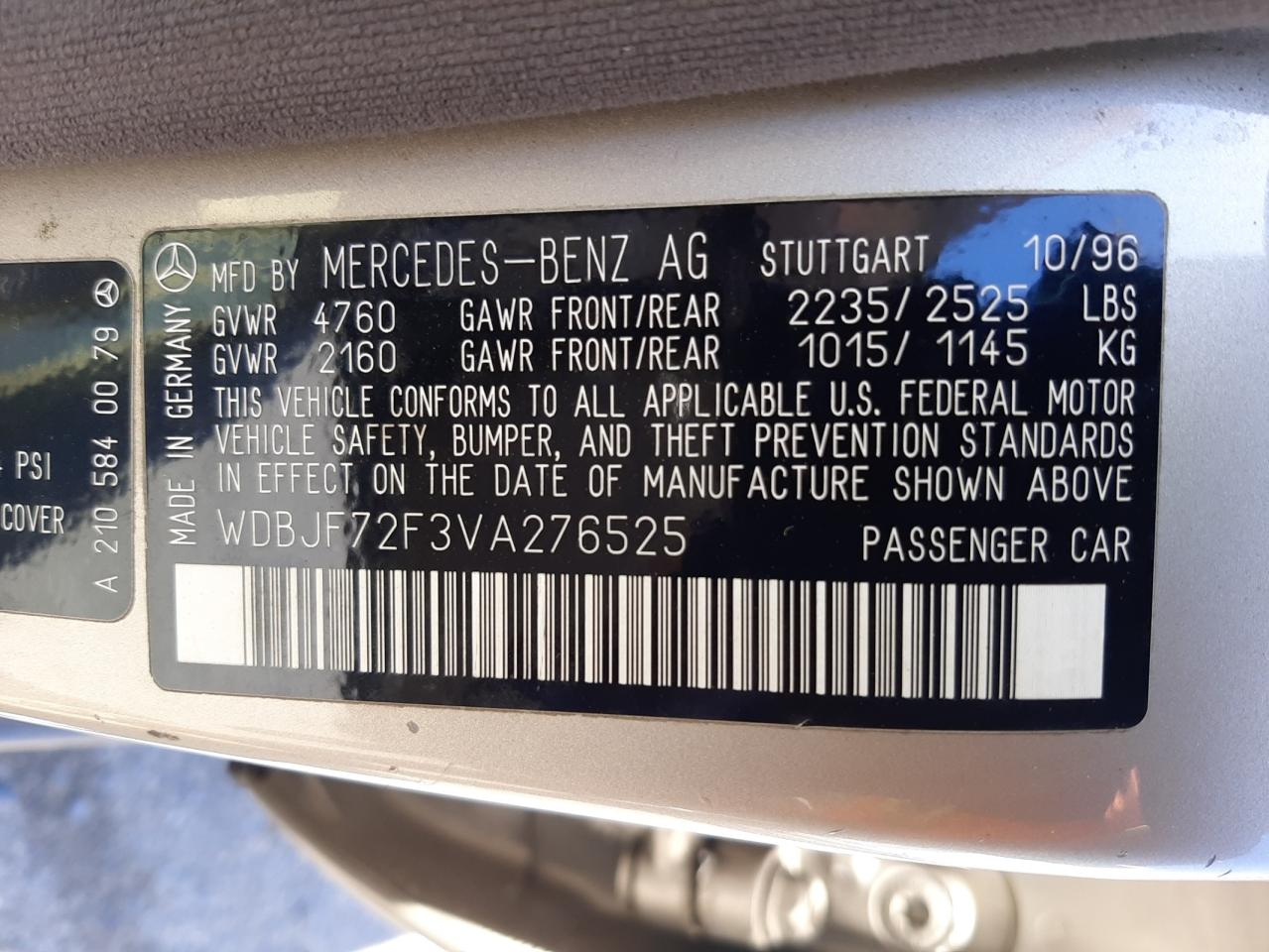 Photo 10 from auction – 1997 MERCEDES-BENZ E 420 with VIN WDBJF72F3VA276525
