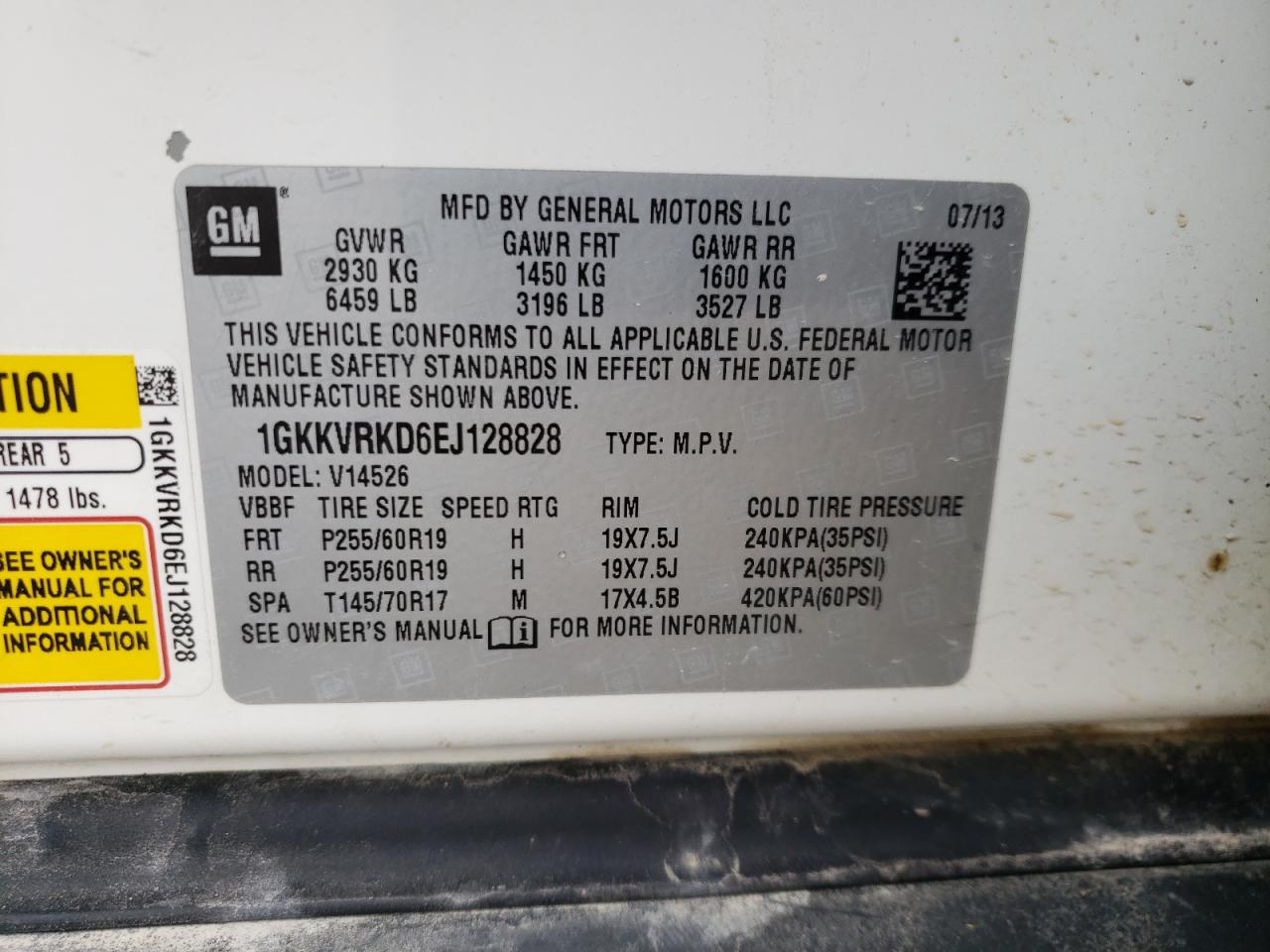 Photo 11 from auction – 2014 GMC ACADIA SLT with VIN 1GKKVRKD6EJ128828