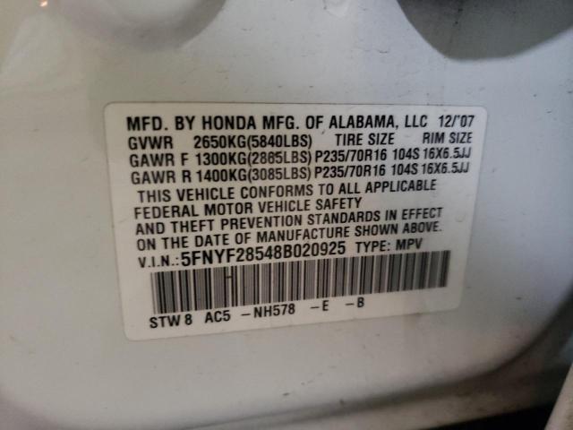 Foto 10 de la subasta – 2008 HONDA PILOT EXL con VIN 5FNYF28548B020925