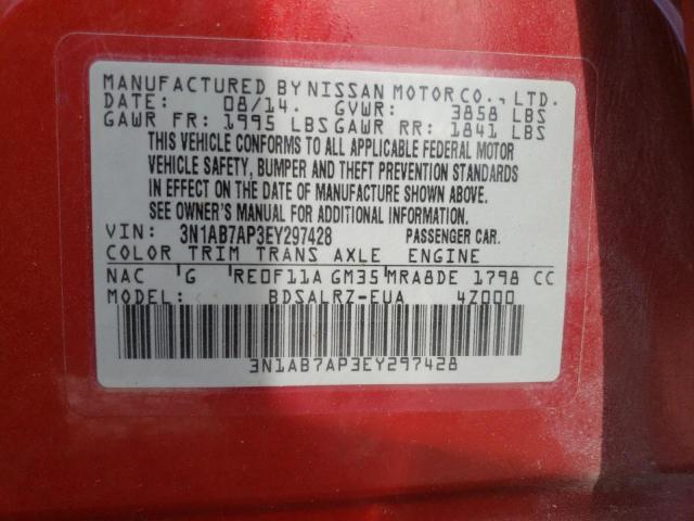 Photo 10 from auction – 2014 NISSAN SENTRA S with VIN 3N1AB7AP3EY297428