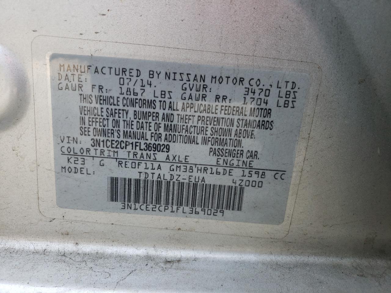Photo 10 from auction – 2015 NISSAN VERSA NOTE with VIN 3N1CE2CP1FL369029