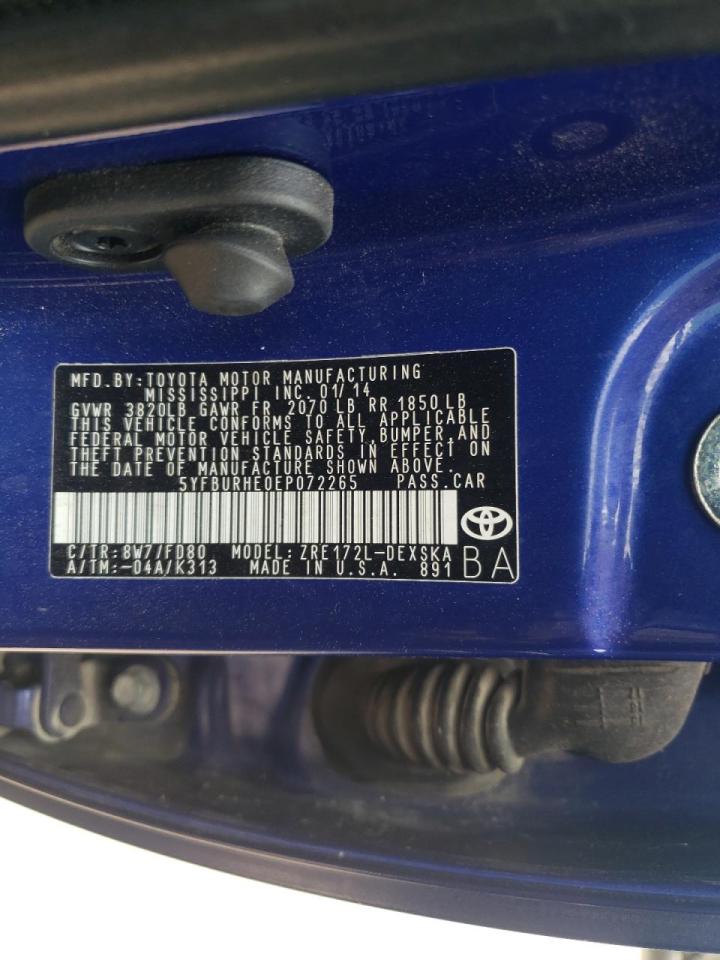 Photo 10 from auction – 2014 TOYOTA COROLLA L with VIN 5YFBURHE0EP072265