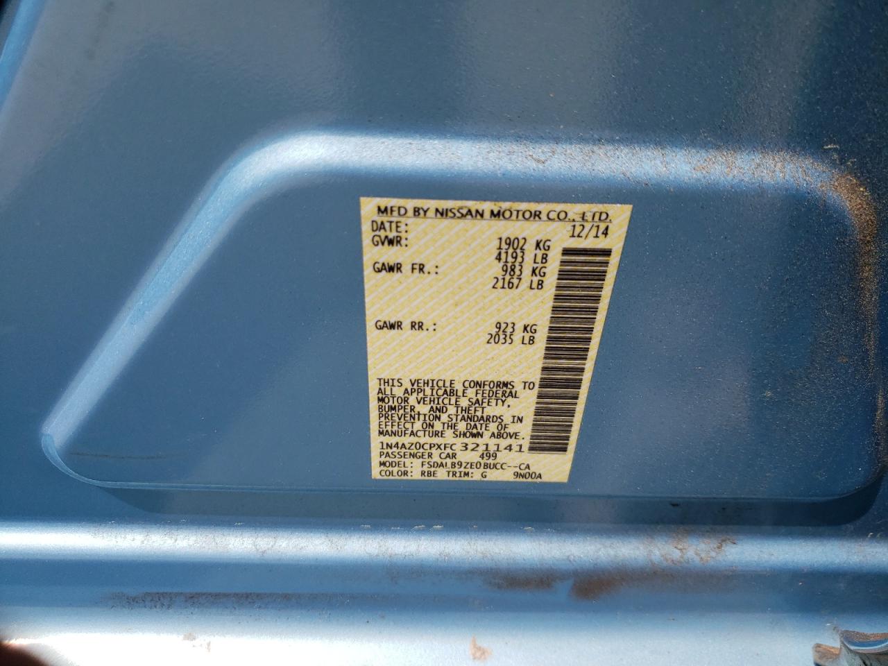 Photo 11 from auction – 2015 NISSAN LEAF S with VIN 1N4AZ0CPXFC321141