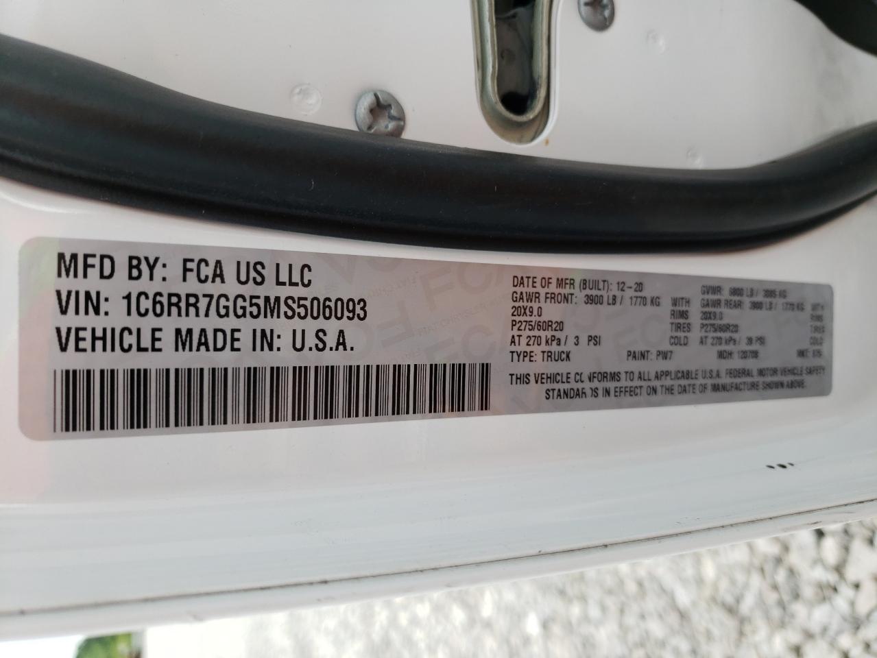 Photo 10 from auction – 2021 RAM 1500 CLASS with VIN 1C6RR7GG5MS506093