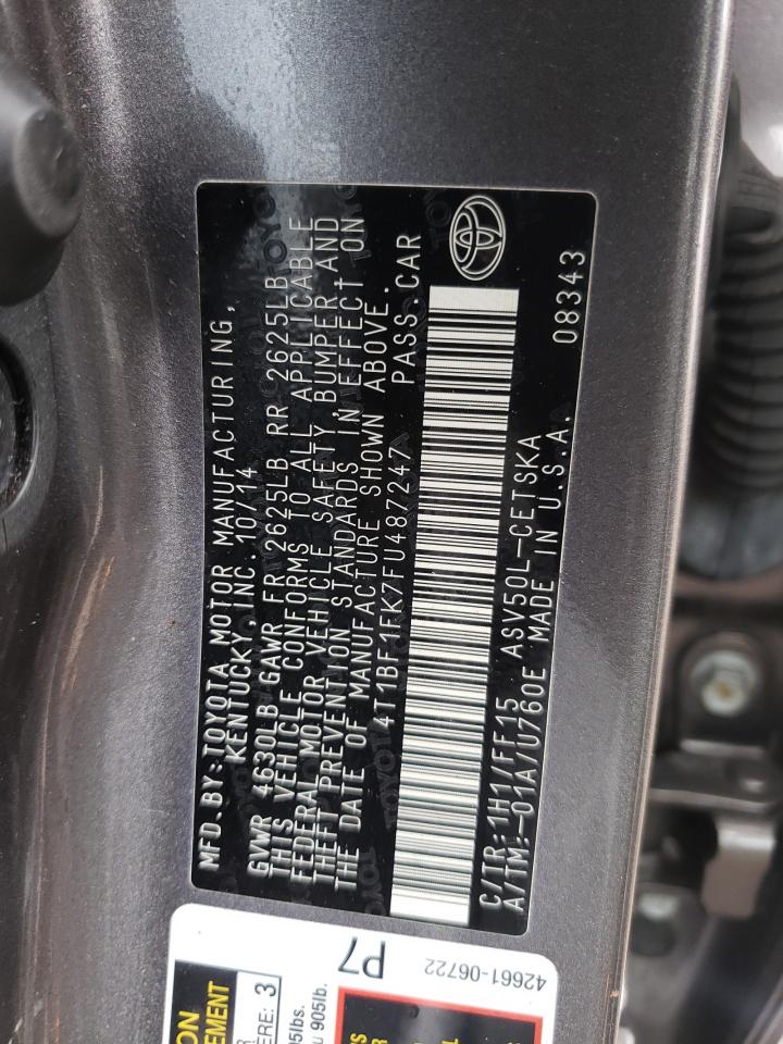 Photo 10 from auction – 2015 TOYOTA CAMRY LE with VIN 4T1BF1FK7FU487247