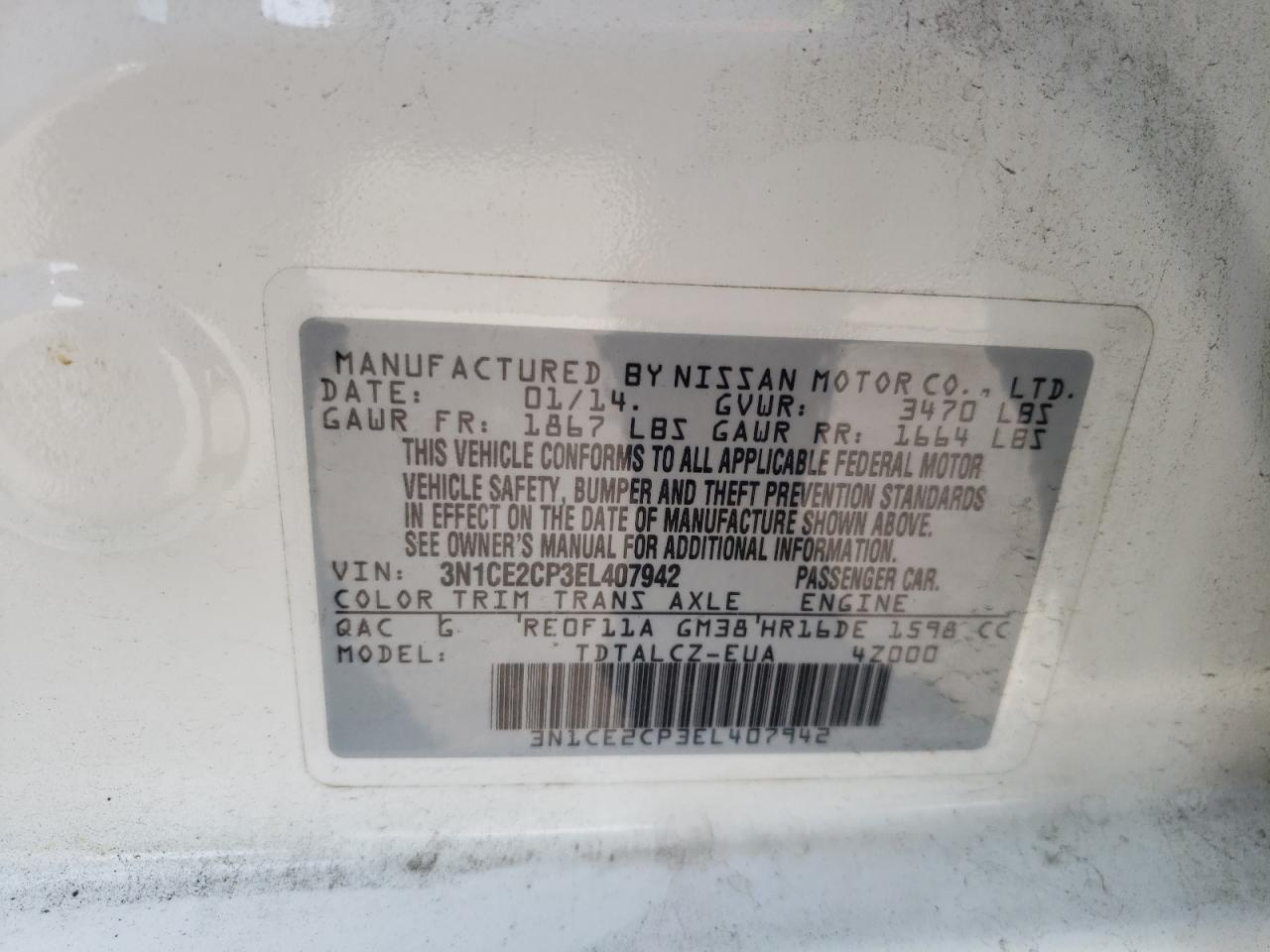 Photo 10 from auction – 2014 NISSAN VERSA NOTE with VIN 3N1CE2CP3EL407942