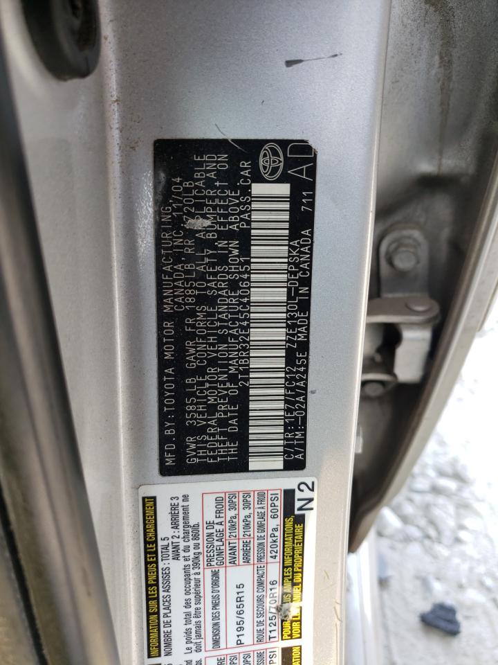 Photo 10 from auction – 2005 TOYOTA COROLLA CE with VIN 2T1BR32E45C406451