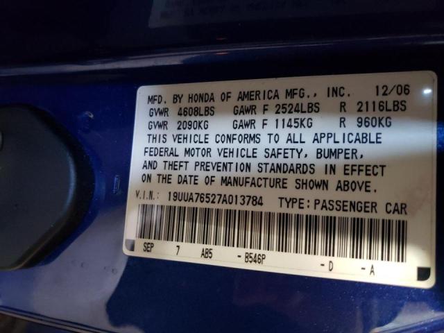 Photo 10 from auction – 2007 ACURA TL TYPE S with VIN 19UUA76527A013784