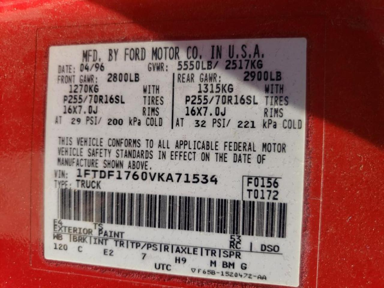 Photo 10 from auction – 1997 FORD F150 with VIN 1FTDF1760VKA71534