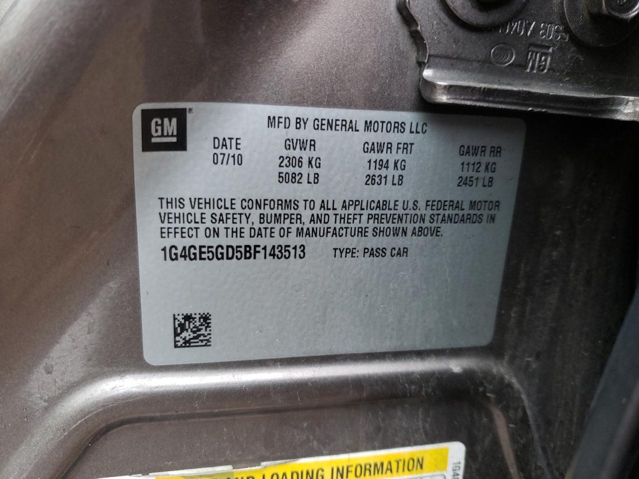 Photo 10 from auction – 2011 BUICK LACROSSE C with VIN 1G4GE5GD5BF143513