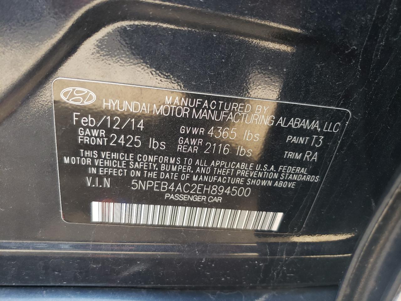 Photo 10 from auction – 2014 HYUNDAI SONATA GLS with VIN 5NPEB4AC2EH894500