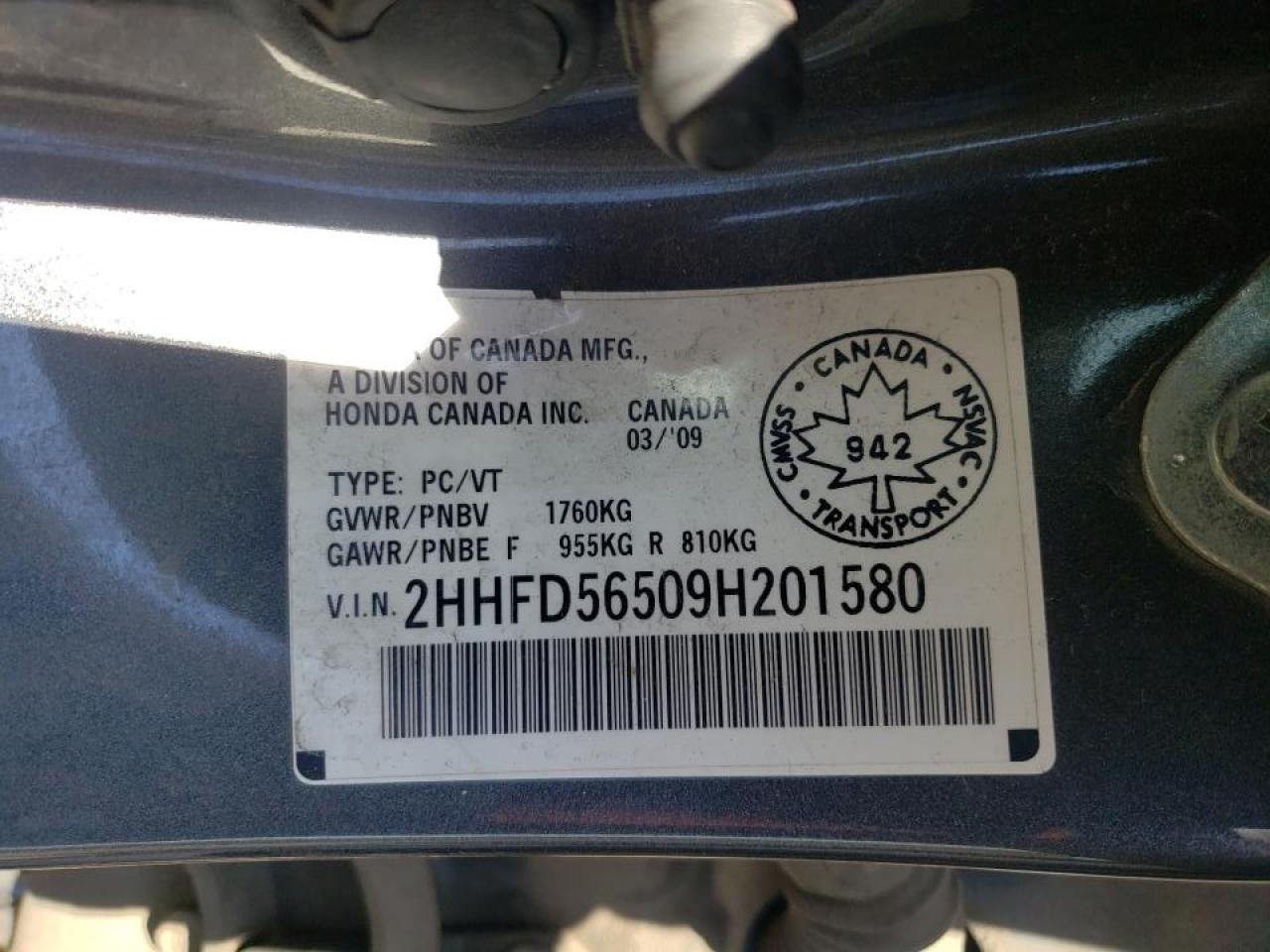 Photo 10 from auction – 2009 ACURA CSX with VIN 2HHFD56509H201580