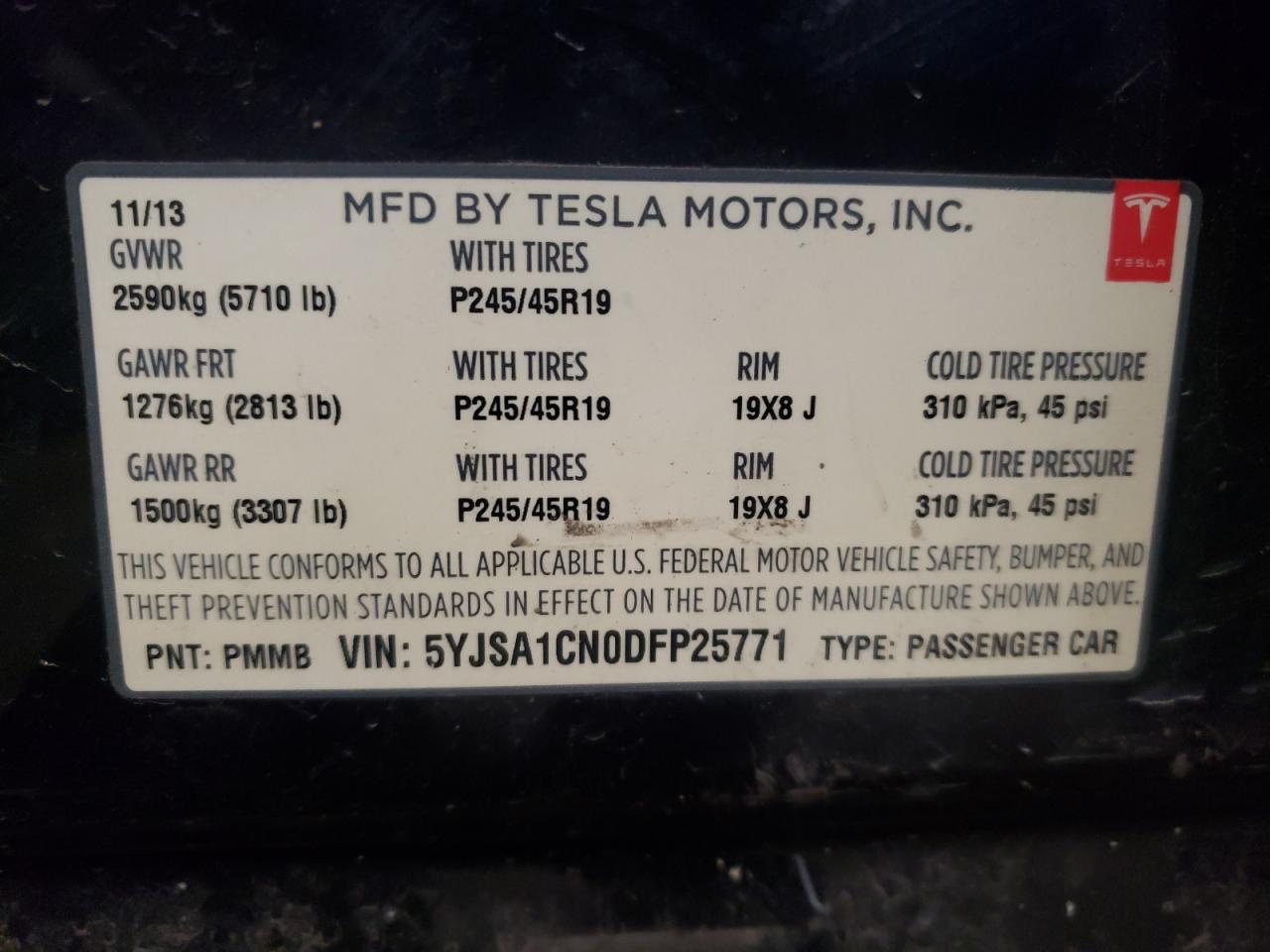 Photo 10 from auction – 2013 TESLA MODEL S with VIN 5YJSA1CN0DFP25771