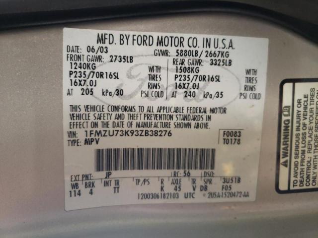 Photo 9 from auction – 2003 FORD EXPLORER X with VIN 1FMZU73K93ZB38276