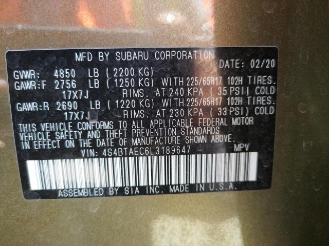 SUBARU OUTBACK PR 2020 with VIN 4S4BTAEC6L3189647 - Photo from auction