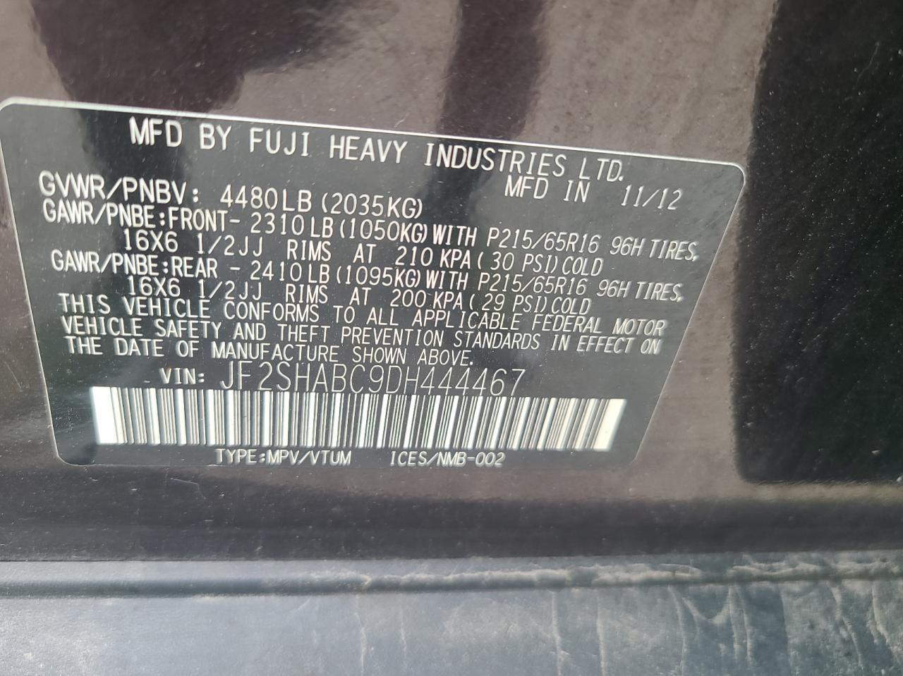 Photo 10 from auction – 2013 SUBARU FORESTER 2 with VIN JF2SHABC9DH444467