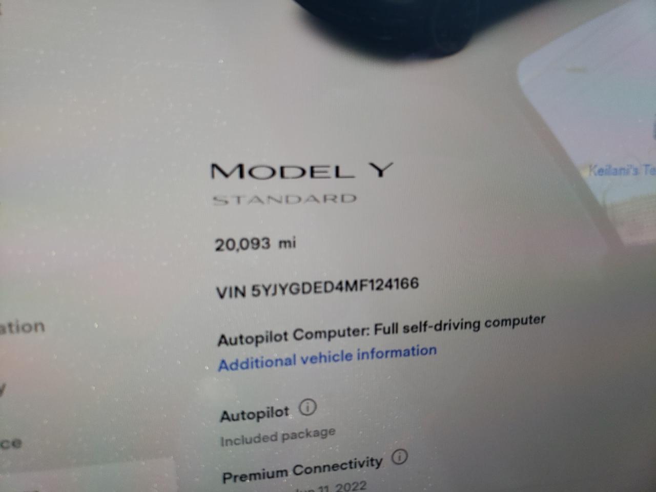 Photo 8 from auction – 2021 TESLA MODEL Y with VIN 5YJYGDED4MF124166