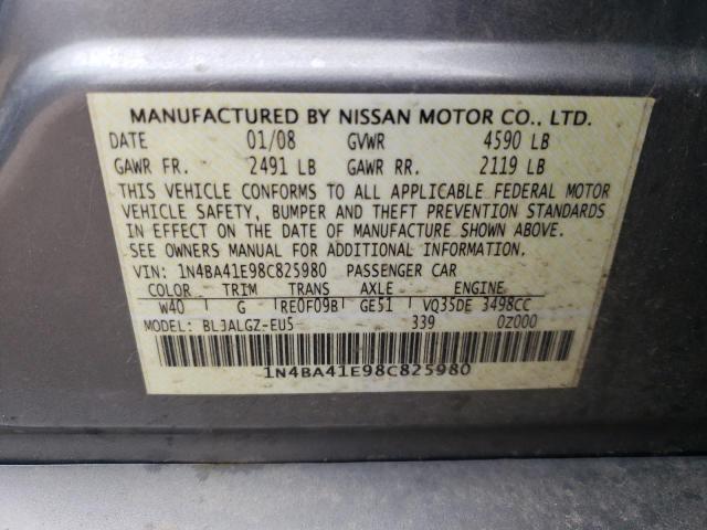 Photo 10 from auction – 2008 NISSAN MAXIMA with VIN 1N4BA41E98C825980