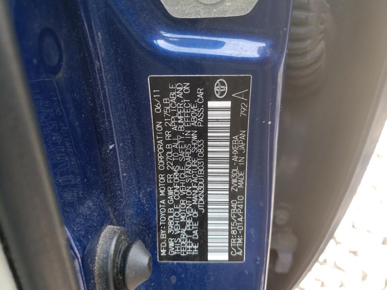 Photo 10 from auction – 2011 TOYOTA PRIUS with VIN JTDKN3DU1B0310833