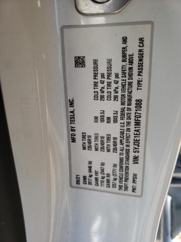 Photo 10 from auction – 2021 TESLA MODEL 3 with VIN 5YJ3E1EA1MF071088