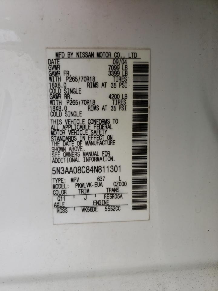 Photo 10 from auction – 2004 INFINITI QX56 with VIN 5N3AA08C84N811301