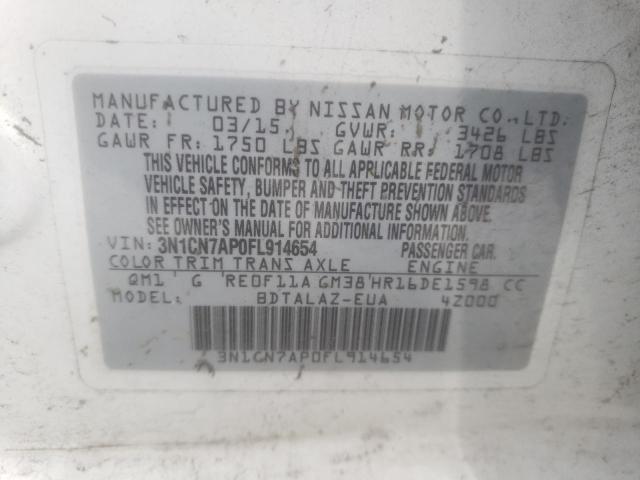 Photo 10 from auction – 2015 NISSAN VERSA S with VIN 3N1CN7AP0FL914654