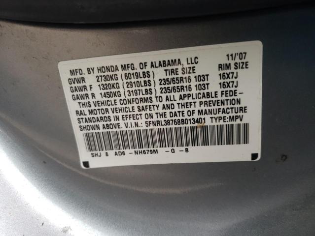 Photo 10 from auction – 2008 HONDA ODYSSEY EX with VIN 5FNRL38768B013401