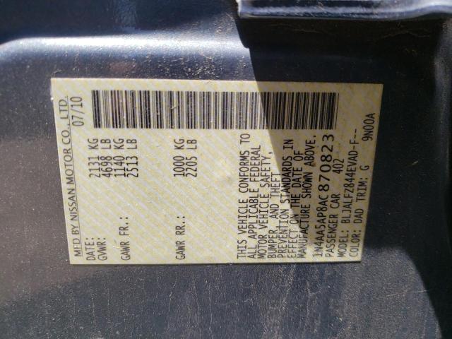 Photo 10 from auction – 2010 NISSAN MAXIMA S with VIN 1N4AA5AP8AC870823