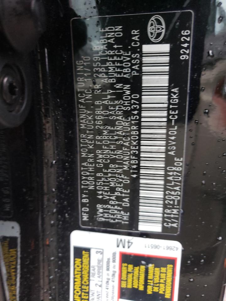 Photo 10 from auction – 2011 TOYOTA CAMRY BASE with VIN 4T4BF3EK0BR154370