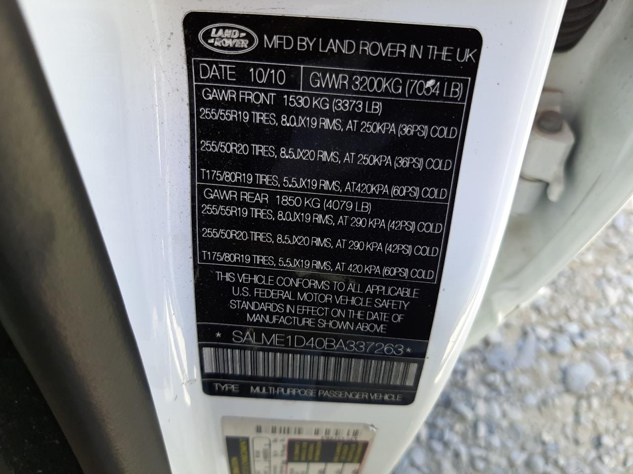 Photo 10 from auction – 2011 LAND ROVER RANGE ROVE with VIN SALME1D40BA337263