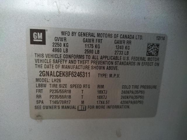 Photo 10 from auction – 2015 CHEVROLET EQUINOX LT with VIN 2GNALCEK8F6246311