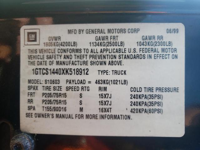 Photo 10 from auction – 1999 GMC SONOMA with VIN 1GTCS1440XK518912