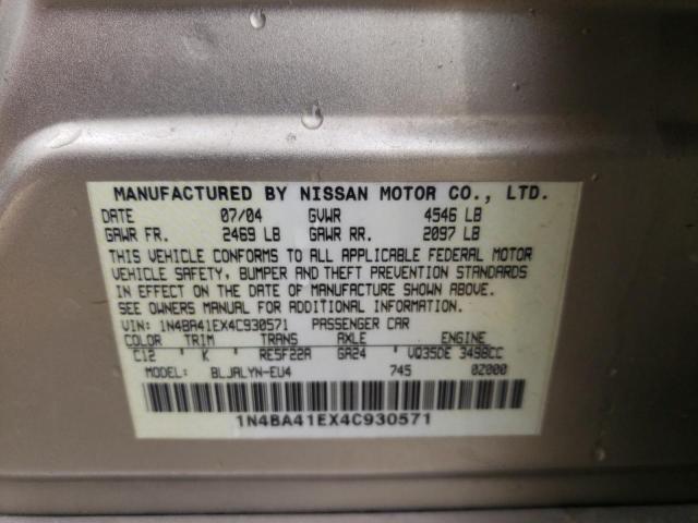 Photo 10 from auction – 2004 NISSAN MAXIMA SE with VIN 1N4BA41EX4C930571