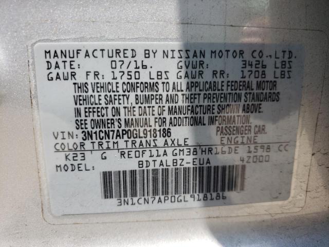 Photo 10 from auction – 2016 NISSAN VERSA S with VIN 3N1CN7AP0GL918186