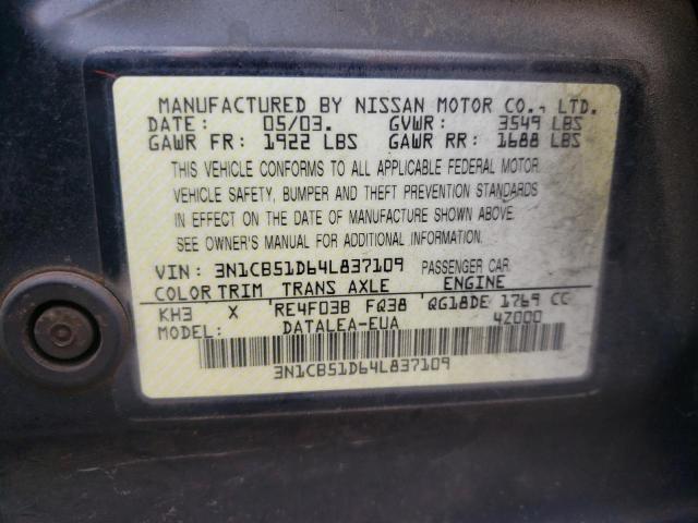 Photo 10 from auction – 2004 NISSAN SENTRA 1.8 with VIN 3N1CB51D64L837109