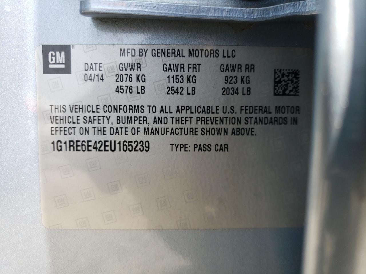 Photo 10 from auction – 2014 CHEVROLET VOLT with VIN 1G1RE6E42EU165239