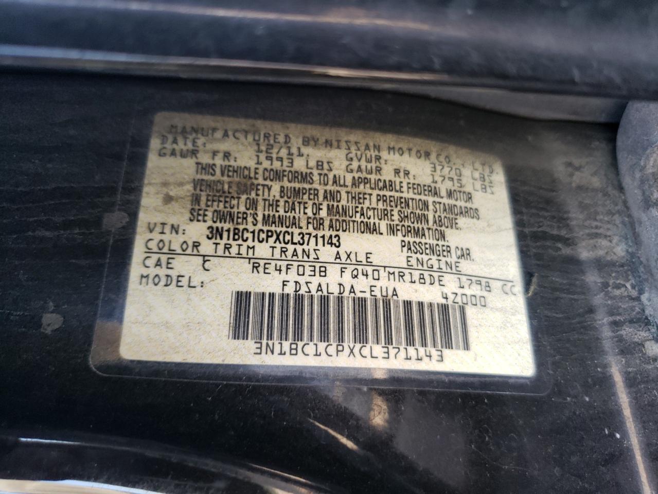 Zdjęcie 10 z aukcji – 2012 NISSAN VERSA S z VIN 3N1BC1CPXCL371143