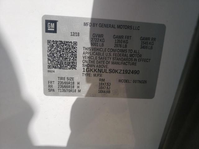 Photo 10 from auction – 2019 GMC ACADIA SLT with VIN 1GKKNULS0KZ192490