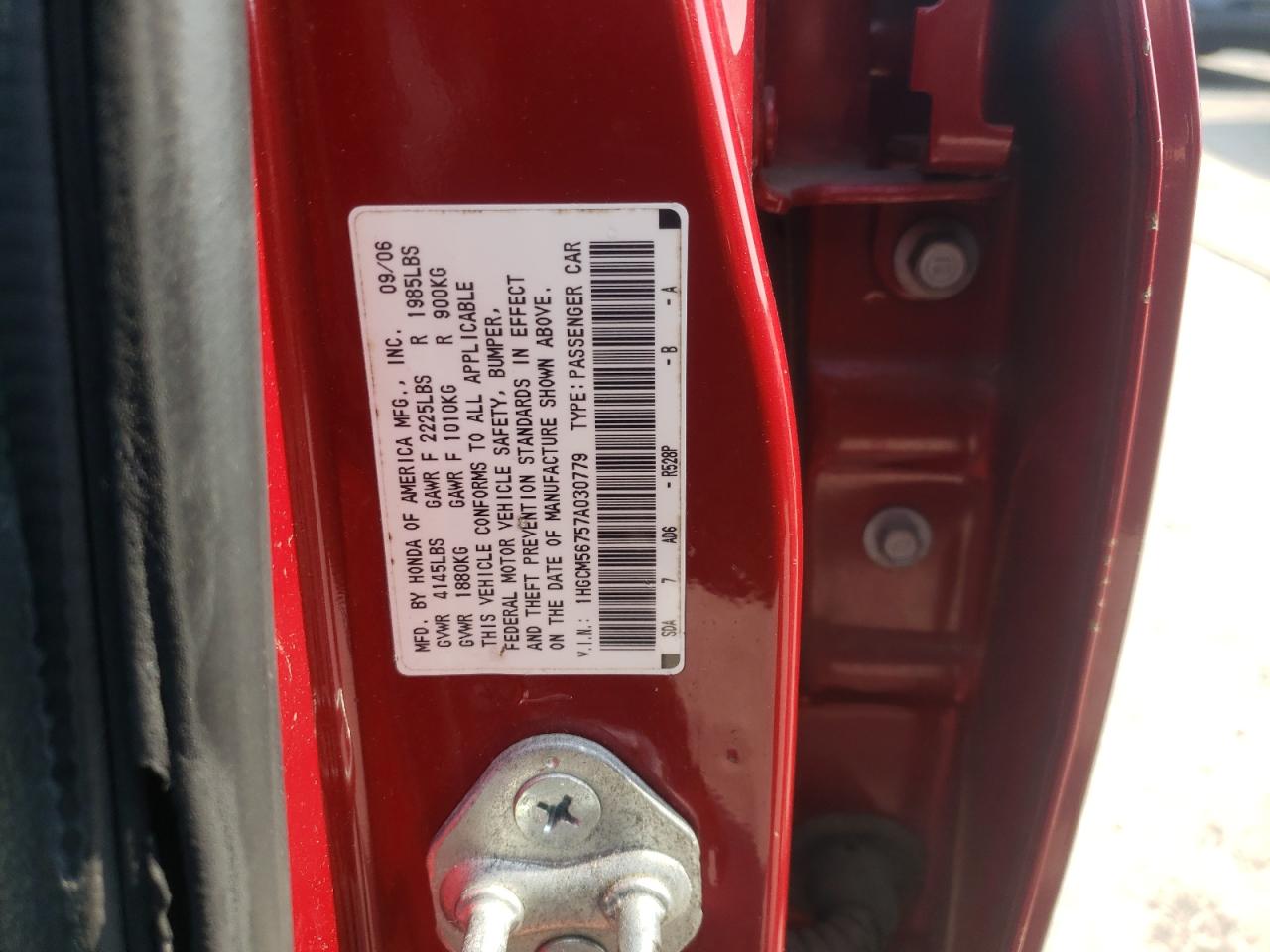 Photo 10 from auction – 2007 HONDA ACCORD EX with VIN 1HGCM56757A030779