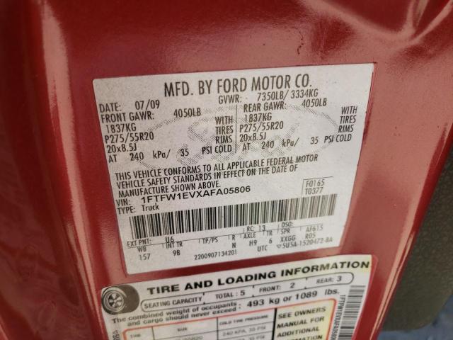 Photo 10 from auction – 2010 FORD F150 SUPER with VIN 1FTFW1EVXAFA05806