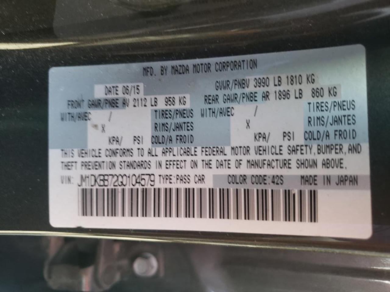 Photo 10 from auction – 2016 MAZDA CX-3 SPORT with VIN JM1DKBB72G0104579