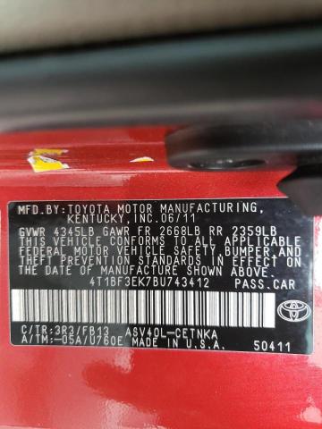 صورة رقم 10 من المزاد - 2011 TOYOTA CAMRY BASE مع VIN 4T1BF3EK7BU743412