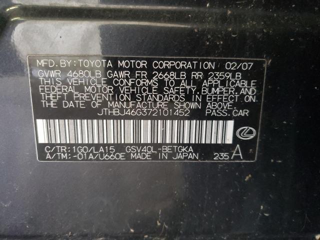 Photo 10 from auction – 2007 LEXUS ES 350 with VIN JTHBJ46G372101452