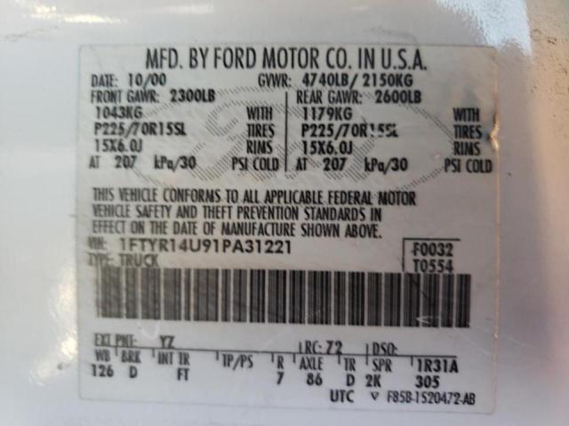Photo 10 from auction – 2001 FORD RANGER SUP with VIN 1FTYR14U91PA31221
