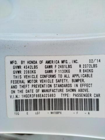 Photo 10 from auction – 2014 HONDA ACCORD EXL with VIN 1HGCR3F86EA025893